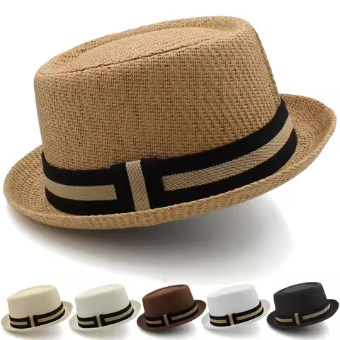 Men Women Classical Straw Pork Pie Hats Fedora Sunhats Trilby Caps Summer Boater Beach Outdoor Trave