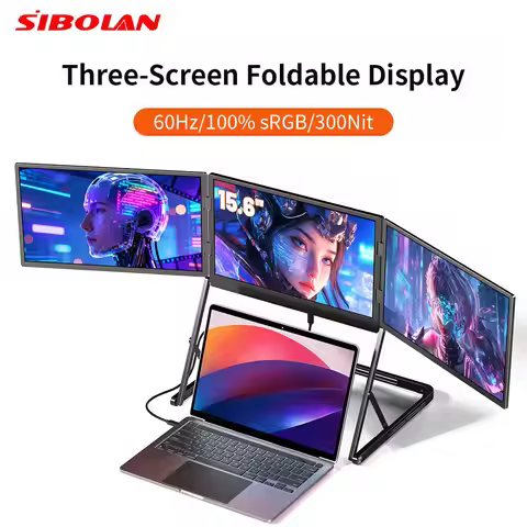 Sibolan 15.6 inch Three Screen Portable Monitor 60Hz 1080P 100% sRGB Metal Body HDMI USB-C Plug Exte