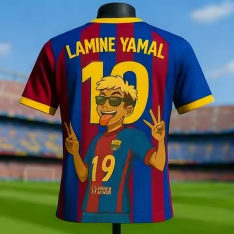 3D Printed Lamine Yamal Soccer Jersey Number 19 Cartoon Tee Casual Fanwear Outfit Limited Streetwear