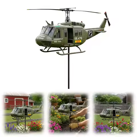 2D Flat Yard Decor Stakes Vietnam Veteran UH-1 Helicopter Garden Pinwheels Wind Spinners Pin Wheels 