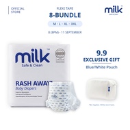 MILK Baby Diaper Flexi Tape Bundle - S384/M336/L288/XL240 (8 Packs)