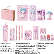 Sanrio Set Mymelody Kuromi Cinnamoroll Cartoon Makeup Painting Book Squishy Toys Roller Eraser pencil case Stationery Set Kids Top School Office Writing Supplies Gift