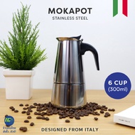 (ITALY DESIGNED) Moka pot 300ml. หม้อต้มกาแฟ หม้อชงกาแฟ เครื่องชงกาแฟ กาต้มกาแฟสด เครื่องทำกาแฟเอสเพรสโซ่ หม้อต้มกาแฟเอสเพรสโซ่ มอคค่าพอท Stainless Steel