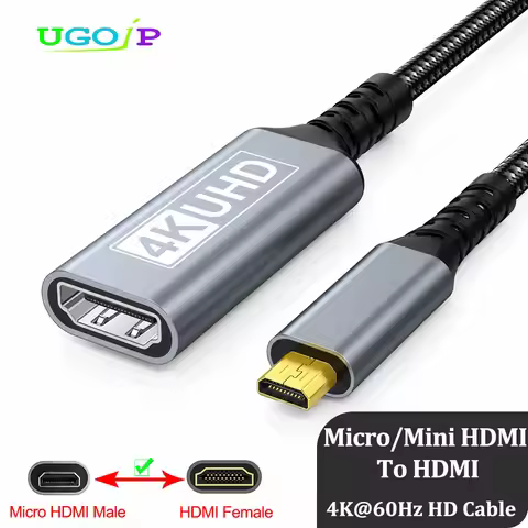 UGOjP 4K Mini / Micro HDMI to HDMI Female Adapter Cable Bi-Directional HDMI Extension Cable for Came