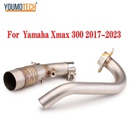 ท่อไอเสียรถจักรยานยนต์สำหรับ YAMAHA Xmax 300 Xmax 250 2017-2023 ปลายท่อกลางหน้าท่อไอเสียแบบสวมข้อศอกคอท่อเชื่อมสแตนเลสพร้อมเซ็นเซอร์ O2 X-Max Xmax300 Xmax250 Xmax400