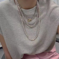 天然淡水珍珠项链，肉桂粉珍珠项链，天然淡水椭圆形珠，淡水极光，无暇