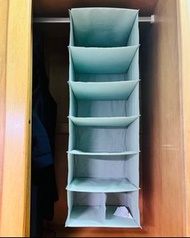 二手品出清ikea- STUK淺灰綠色格紋掛袋置物六層（可懸掛衣櫥內）尺寸30*30*90