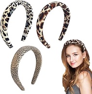 BEGOOD Headbands for Women Girls 3Pcs Neutral Leopard Headband Non Slip Padde Headbands Thick Hoops 