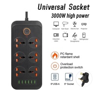 3000w 13A Multi-Function 6 way Power Socket with USB Socket Household Office Porous Power Strip Universal Socket Power Expansion