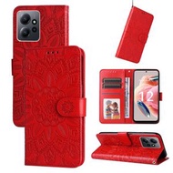 全城熱賣 - 適用於小米紅米Note 12 4G國際版 壓花向陽花手機皮套（紅色）