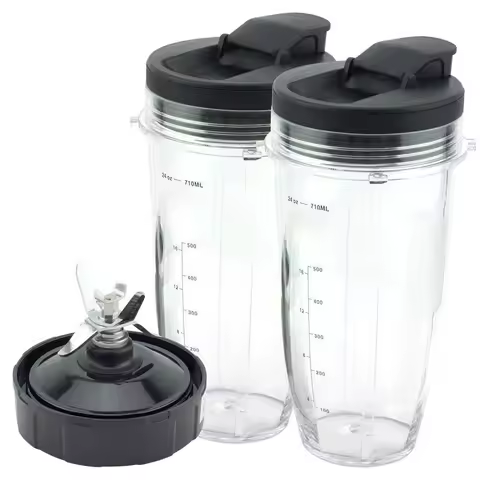 Customizable Blender Replacement , 2 24Oz Cups with To-Go Lids, 7 Fins Extractor Blade