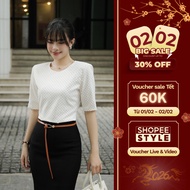 GYOMADE polka dot shirt with round neck and half sleeves, soft 2-layer silk, elegant form-fitting sh