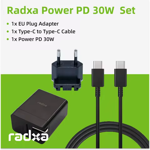 Radxa Power PD 30W and Power Plug Adapter EU/AU/UK and C to C Cable for PD 30W-normal