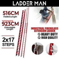 9.2M 30Feet 34Steps Double Extension Fiberglass Telescopic Ladder Roped Operated Multi Purpose Folda