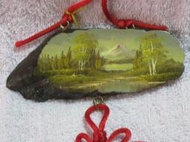 [台灣製造] 復古手工個性 菊花木山水油畫中國結吊飾 1911