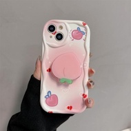 Cartoon Hand Drawn Peach Stand Phone Case Suitable for IPhone 11 1213 Pro Max X XR XS MAX Soft Case Apple 7 Plus 8 Plus IPhone 14 15 Pro Anti Drop Lens Full Personality Without Bra