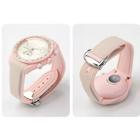 Rubber Watchband For Omega X Swatch MoonSwatch Sports 20mm Watch Strap Venus pink color Women's Stud