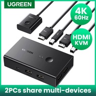 UGREEN รองรับ HDMI KVM Switch 4K 60Hz USB 2.0 Switcher 2 In 1 Out สำหรับเครื่องพิมพ์เมาส์2 PCs Shari