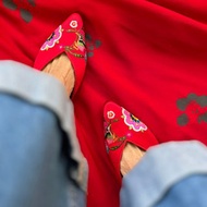 中國扣荷尖拖鞋/絲綢 刺繡 蘇繡 繡花拖鞋 手工繡花 婚鞋 新婚禮