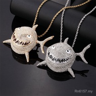 Exaggerated Men Large Necklace Hip Hop Pendant Same Style Rhinestone Hiphop Shark Micro-Inlaid New S