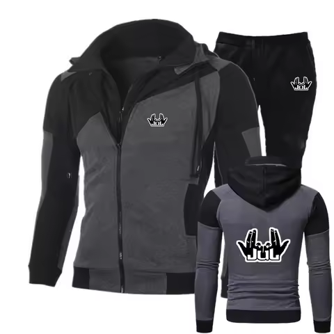 2025 Rapper Jul Graphic Print Men's Spring And Autumn New Diagonal Zipper Casual Hoodie + Long Pants