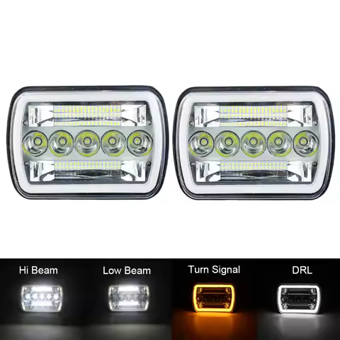7x6 5x7 Led Headlights 6052 6054 H5054 H6054 Compatible with For Dodge Ford F250 E350 Jeep Cherokee 