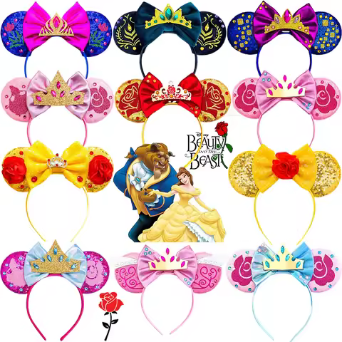 Disney Beauty and the Beast Headbands For Girls Belle Hair Accessories Women Enchanted Rose Ears Hai