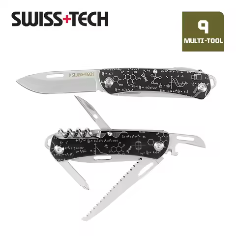 SWISS TECH 9 In 1 Pocket Folding Knife Multifunctional Tool Portable EDC Hand Tools Wine Operner Out
