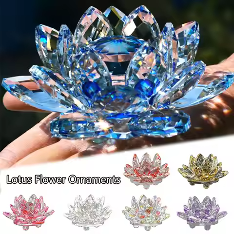 60-140mm Crystal Lotus Flower Figurine Lotus Flower Decor Multi-Color Lotus Flower Miniature Paperwe