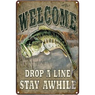 Welcome Fishing Poster Drop a line Bar Cafe Garage Wall Decor Retro Vintage 7.87 X 11.8 inch