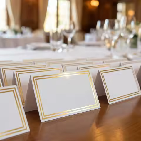 25pcs Place Cards for Table Setting Wedding Reserved Sign with Gold Foil Border Blank Table Tent for