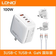 ชาร์จไฟเร็ว LDNIO 100W ชาร์จไฟแบบหลายช่อง 3PD 4 ช่องพร้อมสาย ชาร์จสำหรับ iPhone 15 16 Android Huawei