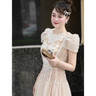 Women's Lace Dress MAY I155 CH234 Applique - Cream Lace Party Dress with Luxurious Tailored Design