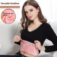 Thermal Top Women Fleece Lining Thickened Lace Thermal Underwear Body Autumn Clothes 37 Degrees Ther