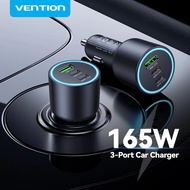 Vention 165W USB C Car Charger 3-Ports PD QC 4.0 45W  100W Fast Charging Adapter With LED