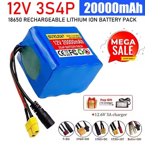 20000mAh 12V 3S4P Fishing Battery Portable 18650 12V Rechargeable Lithium Ion Battery Pack Capacity 