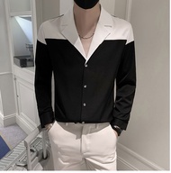 Áo sơ mi áo sơ mi nam dài tay cổ vest mùa hè thiết kế phối màu tạo sự lịch lãm sang trọng thu hút mọ