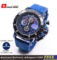 Jam Kasual Pria Swiss Army Chrono Strap Karet / Jam Tangan Keren