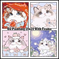 🇲🇾DIY Cartoon Meow Digital Oil Paint 20x20cm Canvas Painting By Number With Frame Children's gifts 猫咪卡通儿童数字油画