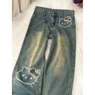 445 HYK SHOP🇲🇾 Kitty Denim Jeans Women Casual Pants | Seluar Jeans Perempuan Kitty Style Kasual 牛仔裤
