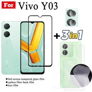 3 IN 1 Vivo Y03 Tempered Glass Screen Protector For Vivo Y27s Y17s Y02t Y02a Y02s Y02 Y01 Y16 Y20 Y20I Y20s Y21 Full Coverage Glass Film + Camera Lens Glass Protector