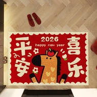 马年入户门地垫玄关换鞋区丝圈地垫耐脏可裁剪脚垫家用红色防滑垫Year of the Horse Entrance Door Mat Entrance Entrance Shoe Changing Ar