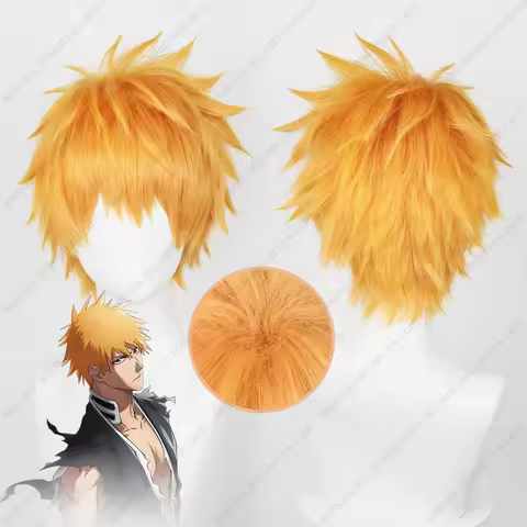 Anime Kurosaki Ichigo Cosplay Wig 30cm Orange Short Hair Heat Resistant Synthetic Wigs Halloween Par