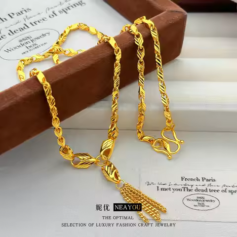 24K Gold Engraved Melon Seed Women's Tassel Necklace, AU999 Pure - Streamline Seed-Tassel Style, Lig