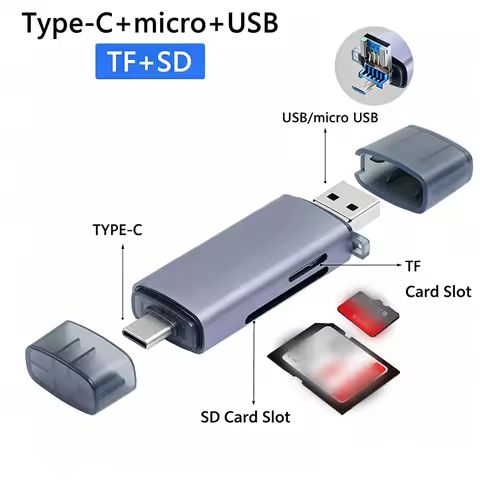 5 In 1 Micro USB Type C Adapter TF SD Card Reader USB-C Memory Card OTG Adapter