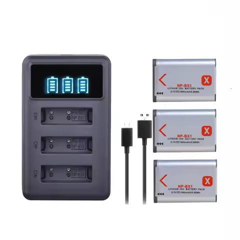 1860mAh NP-BX1 Npbx1 Battery+LED 3 Slots Charger for Sony ZV-1F DSC-RX100 M6 M7 M5A M3 WX500 HX300 W