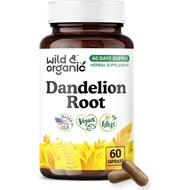 Wild & Organic Dandelion Root Capsules - Liver Detox Support - 60 Count | Fresh Dandelion Root Powde