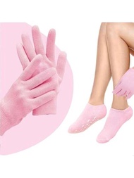 4入組滋潤保濕襪子和手套套裝，女性用矽膠襪套和手套套，蘆薈凝膠襪，SPA襪，軟化修復乾燥、開裂的手腳皮膚SPA護理