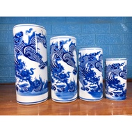 Footless Incense Tube Worship Items with Carp turning into a Dragon (3D Dragon) blue glaze Bat Trang