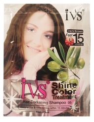 แชมพูเปลี่ยนสีผม IVS Dark Brown ( 10 ซอง ) สมุนไพรย้อมผมเมคีย์ - สีน้ำตาลเข้ม Max Shine Color Hair Darkening Shampoo